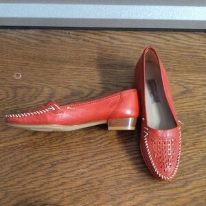 Pappagallo Red Leather Flats with White Stitching